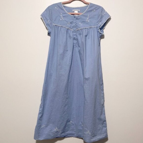 Cuddledown Womens Cotton Mumu Maxi Nightgown Size S Blue Embroidered Prairie - Picture 1 of 7